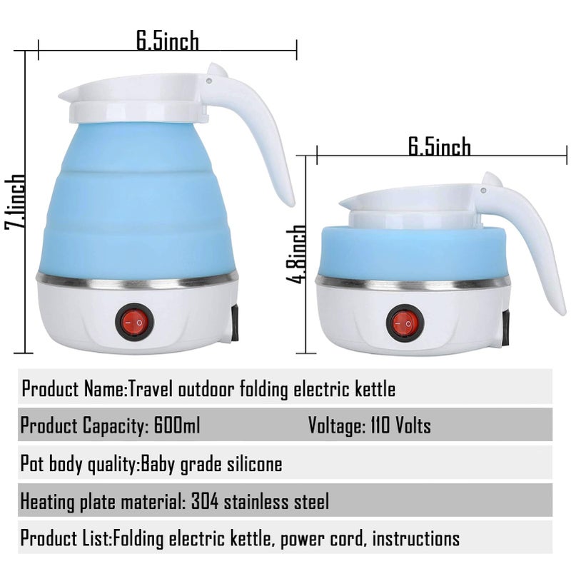 resgitiati Travel Kettle Electric Small Foldable Portable Kettle,Silicone Collapsible Heating Water Boiler Tea Pot for Camping,Easy for Storage with Separable Power Cord (Blue pro) - Image 5